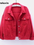 Kevad/S&uuml;gis Uus V&auml;rviline Suur Suurus Denim Jakk Naistele Valge Korea Stiil BF Pikk Varrukas Mantel Top Lilla 3XL red