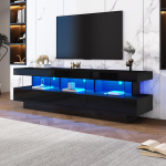 160*38*50,5 cm Must k&otilde;rgl&auml;ikega televiisorialus 3 klaasriiuliga, LED-valgustus, rakenduse juhtimine, Bluetooth-&uuml;hendus 70-tollise televiisori jaoks, nutikas televiisorialus must