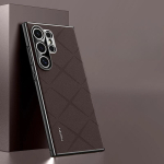 Luksuslik nahast telefoni&uuml;mbris Samsung S25 Ultra jaoks, galvaniseeritud kaamera objektiivi kaitse, k&otilde;va tagakaas, p&otilde;rkeraud Galaxy S25 Plus jaoks For Galaxy S25 Plus pruun
