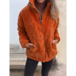 2026 S&uuml;gis Talv Naiste Sametist Seisukrae Pikkade Varrukate L&uuml;hike Jakk Taskutega 5XL oranž