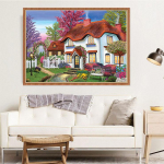 Teemantmaali maastik T&auml;is teemantmosaiik Kaunis maja t&auml;is&uuml;mmargune teemanttikandid 20X30CM