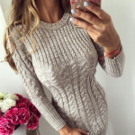 SCIONE kampsun talvine soe sviiter naiste s&uuml;gise &otilde;huke kootud kleit pikkade varrukatega kootud kleit pullover XL beež