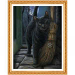 The Black Cats Broom Teemantk&auml;sit&ouml;&ouml; &uuml;mmargune teemantmaal Ristpistes seinamaaling Kodukaunistus 20X30CM