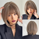 ALAN EATON Bob parukad koos tukkidega S&uuml;nteetiline l&uuml;hike sirge parukas mustadele naistele segatud pruun tuhkhall kuumakindel bobo Cosplay parukas