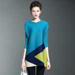 Naiste suvine plisseeritud vaba vabaaja 3/4 varrukatega l&uuml;hikeste varrukatega T-s&auml;rk avara kontrastsusega &uuml;markaelusega kleit M kuld