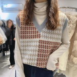 Pullover vest naiste 2022 uus v-kaelusega kampsun vest naiste s&uuml;gis avar v&auml;lisriietus Korea varrukateta kontrastv&auml;rvi vest naistele One Size khaki