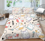 3D Cute Cat seeria voodipesukomplekt Multikas kokkuvolditud kassiga tr&uuml;kitud tekikott ja padjap&uuml;&uuml;r AU/US/UK/DE t&auml;issuuruses kiiresti kuivav kodukaunistus Baby 100x135cm
