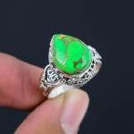 10X15 mm naturaalne roheline vask t&uuml;rkiissinine kalliskivi 925 Sterling h&otilde;be pirnikujuline s&otilde;rmus naistele ja t&uuml;drukutele 5