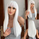 HAIRCUBE Pikk valge s&uuml;nteetiline parukas tukkidega Straight Fier Parukad naistele Daily Cosplay Party kuumakindlad juukseparukad