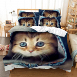 Voodipesukomplekt Pet Cat Print tekikate ja padjap&uuml;&uuml;r &Uuml;he kaheinimesevoodi t&auml;issuuruses Magamistoa voodipesu pol&uuml;ester lukuga Mugav tekikate Baby 100x135cm