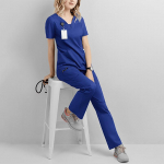 Naiste meditsiinilise vormikoorija komplekt Medical Scrubs &uuml;lemised p&uuml;ksid, riidest V-kaelusega n&ouml;&ouml;riga p&uuml;ksid XXL must