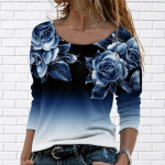 Naiste s&uuml;gistopsid Lahtine kass Ilus roosimustriline Kausaalne pikkade varrukatega T-s&auml;rk top pluus XS sinine