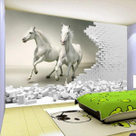 3D seinamaalingud tapeet Stereoskoopiline valge hobusega telliskivitapeet Elutoa magamistoa taustapilt 200 cm(W) x 140 cm(H)