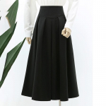 Seelik naistele s&uuml;gisel ja talvel &uuml;hev&auml;rviline A-line seelik, seelik, k&otilde;rge v&ouml;&ouml;koht, &otilde;huke &uuml;le p&otilde;lve Plisseeritud seelik Vihmavarjuseelik S must