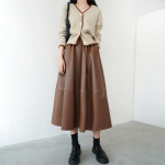 Naiste matt PU-nahast seelik Retro s&uuml;gistalvine A Line Swing poolseelik elastne v&ouml;&ouml;koht vihmavari seelik one size must