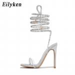 Eilyken Sexy Crystal Ankle Cross Strap Sandaalid Naiste suvepidu Pulmad Bankett Mood Open Toe Club Stripper kontsad kingad 42 valge