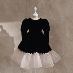 2023. aasta kevad-s&uuml;gis Lasteriided T&uuml;drukute Printsess Mood Retrostiilis Must Kleit Helmed Puhvis varrukad Laste Beebikleidid 3T must