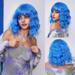 ALAN EATON laineline l&uuml;hike Bob parukas Sinised tukkidega s&uuml;nteetilised parukad Kvaliteetsed naistekleidid, originaal cosplay