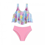 Voldised Flora teismeliste t&uuml;drukute bikiinikomplektid, kaheosalised roosad ja sinised laste ujumistrikoo t&uuml;drukutele Ujumisriided 5-14-aastastele 5-6 years old roosa