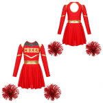 Laste t&uuml;drukute cheerleading-esinemiskomplektid Kirjatr&uuml;kiga V&otilde;tmeauk Selja pikkade varrukatega kleit ja 1 paar tutiga k&auml;elilli 5-6 Years punane