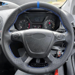 For Ford Focus 3 2012 - 2014 C-MAX 2011 -2014 KUGA Escape 2013- 2016 Car Steering Wheel Cover Trim Black Leather with blue strip