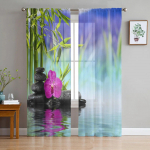 Lilled Kiviroheline Bambusest Kaasaegsed tr&uuml;kitud t&uuml;llkardinad Magamistoa R&otilde;du Akende Decor Loominguline Mood Kodu L&auml;bipaistev kardin 135W x 114H(cm)