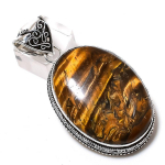 Natural Tiger Eye Gemstone Handmade 925 Sterling Silver Pendant 2.36 i9b26