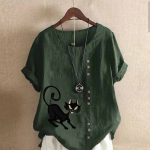 Naiste mood, suvine &uuml;markaelus, l&uuml;hike kassi prinditud varrukatega T-s&auml;rk vabaaja puuvillane linane graafiline s&auml;rk vabaaja avara pluusiga topsid Plus Size M sinine