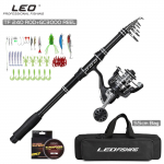 LEOFISHINGi teleskoop&otilde;ngede ja -rullide kombode komplekt s&uuml;sinikkiust varustuskomplekt ja kandekott meresoolase merep&uuml;&uuml;gi t&ouml;&ouml;riistade jaoks 2.4M ROD SET