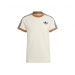 Adidas Originals Cali T-s&auml;rk triibulise soonikuga &uuml;mmarguse kaelusega Meeste Topid Helebeež IB3422 XS
