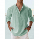 Uued puuvillased linased meeste s&auml;rgid vabaaja s&auml;rgid Kerged pikkade varrukatega Henley rannas&auml;rgid Hawaii T-s&auml;rgid meestele T&auml;navar&otilde;ivad US L 70-80 KG