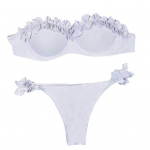 2 tk/komplekt Naiste suvine bikiinikomplekt Bandeau Ruffle Trim Rinnahoidja Keskmiselt t&otilde;usvad p&uuml;ksid Push Up Ujumiskost&uuml;&uuml;m Poolitatud disainiga ujumistrikoo M kollane