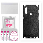 apgo Protective Skin Sticker for the back+sides compatible with Oppo A31, Full Wrap Film, Foil, Vinyl - Pattern Black Leather