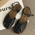 Suvised retro-vabaaja closed-toe sandaalid naistele, pehme lame tallaga, Rooma stiilis kingad 35 must