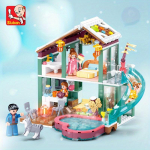 Sluban 0961 kuumaveeallika puhkemaja ehitusploki m&auml;nguasja mudel, hariv isetegemine, kokkupandud ehitusploki m&auml;nguasi, kodukaunistus NO.M38-B0961