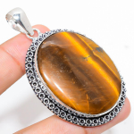 Natural Tiger Eye Gemstone Handmade 925 Sterling Silver Pendant 2.56 m6i27