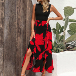 Naiste suvekleidid vabaaja varrukateta kampsunite kaelusega Patchwork Boho lilleline volangidega kokteilipeo midi kleit XXL sinine