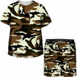 Suvine kamuflaaž T-s&auml;rk 2-osaline &uuml;likond Sport vabaaja l&uuml;hikeste varrukatega &uuml;laosa ja l&uuml;hikeste p&uuml;kstega riietus, laste r&otilde;ivakomplektid 140cm