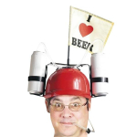Casque &agrave; boire et petit drapeau I Love Beer rouge