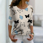 Topid naistele 3D beež Butterfly Print &Uuml;markaelusega pikkade varrukatega T-s&auml;rk Fall Casual Slim Pullover naiste pikkade varrukatega top XS roosa