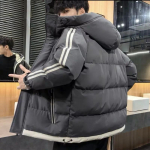 Meeste kapuutsiga udunjope tavaline talvine pluss samet paks soe puuvillajakk meeste vabaaja &uuml;laosa tikandiga triibud k&otilde;ik-sobib lukuga n&ouml;&ouml;biga mantel XL hall