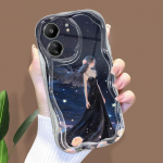 Armas koomiksimustriga kreemja tekstuuriga korpus, lainelise servaga pehme silikoonkaanega telefoni&uuml;mbris Xiaomi Redmi jaoks Xiaomi Poco M6 4G valge