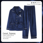 Meeste s&uuml;gis- ja talvine ka&scaron;miirist paksud soojad pidžaamad noortele ja keskealistele pikkade varrukatega suure suurusega korall-sameti komplekt 4XL tumesinine v&auml;rv