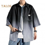 Kevads&uuml;gisene meeste s&auml;rk, alla keeratav krae, gradientv&auml;rv Colorblock, poolvarrukad, n&ouml;&ouml;biga kardigan, lahtised t&auml;navar&otilde;ivad, noore stiiliga s&auml;rk ja mantel L must