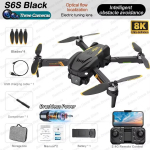 T&auml;iesti uus S6S harjadeta minidroon 8K HD ESC kahe kaameraga WIFI FPV takistuste v&auml;ltimise optiline voolu RC kokkupandav neljakopteri m&auml;nguasi kingitus 1 Battery must