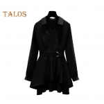 Naiste s&auml;rk rev&auml;&auml;riga pikkade varrukatega v&ouml;&ouml;koht, pingul v&ouml;&ouml;ga pullover, &uuml;hev&auml;rvilised, ebaregulaarse servaga keskmise pikkusega s&auml;rk M must