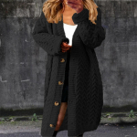 Naiste vabaaja kampsun, pikkade varrukatega kootud pikk mantel L must