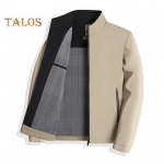 Meeste jakk p&uuml;stkrae pikkade varrukatega &uuml;hev&auml;rviline ruudulise voodriga jakk mantel taskutega lukuga kinnis vabaaja pealisr&otilde;ivas M khaki