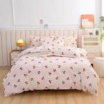 Maasika voodipesukomplekt, roosa Kawaii maasika tekikott Pehme p&ouml;&ouml;ratav kate koos 2 padjap&uuml;&uuml;riga naiste t&uuml;drukutele Single 150x200cm white