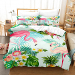 Flamingo Voodipesukomplekt Palmilehe Voodipesukomplekt Lill Troopiline Botaaniline Hawaii Saare Lilleline Queen King Pol&uuml;ester Tekikott 70x133cm 2pcs